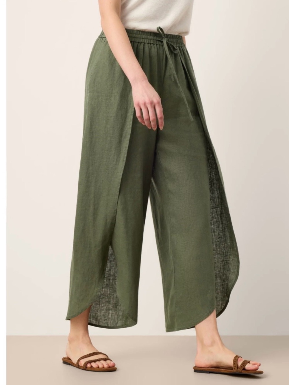 Lintico green linen slit pants